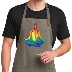 Yoga Chakra Lotus Pose Mens Full Length Apron with Pockets