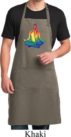Yoga Chakra Lotus Pose Mens Full Length Apron with Pockets