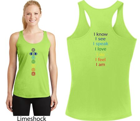 Yoga Chakra Words Front and Back Ladies Dry Wicking Racerback Tank Top