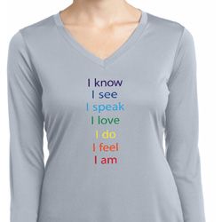 Yoga Chakra Words Ladies Moisture Wicking Long Sleeve Shirt
