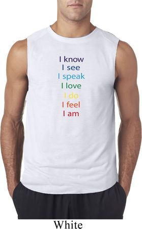 Yoga Chakra Words Mens White Sleeveless Shirt