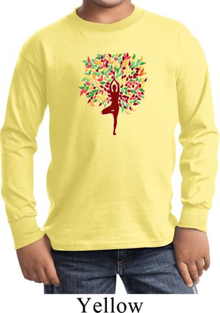 Yoga Foliage Tree Pose Kids Long Sleeve Shirt