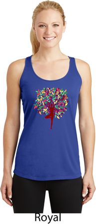 Yoga Foliage Tree Pose Ladies Dry Wicking Racerback Tank Top
