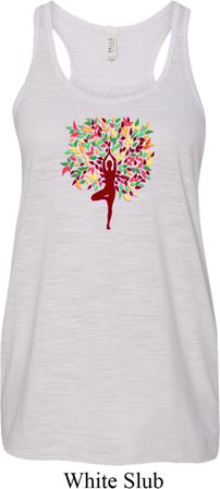 Yoga Foliage Tree Pose Ladies Flowy Racerback Tanktop