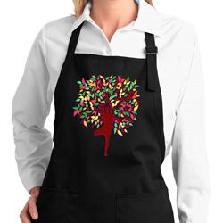 Yoga Foliage Tree Pose Ladies Full Length Apron with Pockets Yoga Foliage Tree Pose Ladies Full Length Apron with Pockets