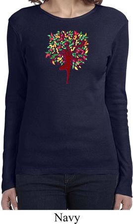 Yoga Foliage Tree Pose Ladies Long Sleeve Shirt