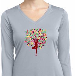 Yoga Foliage Tree Pose Ladies Moisture Wicking Long Sleeve Shirt Yoga Foliage Tree Pose Ladies Moisture Wicking Long Sleeve Shirt