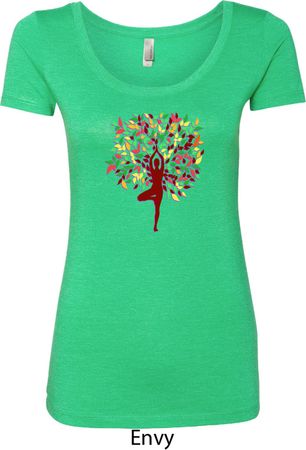 Yoga Foliage Tree Pose Ladies Scoop Neck Shirt