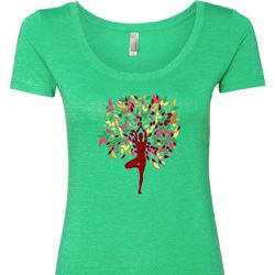 Yoga Foliage Tree Pose Ladies Scoop Neck Shirt Yoga Foliage Tree Pose Ladies Scoop Neck Shirt