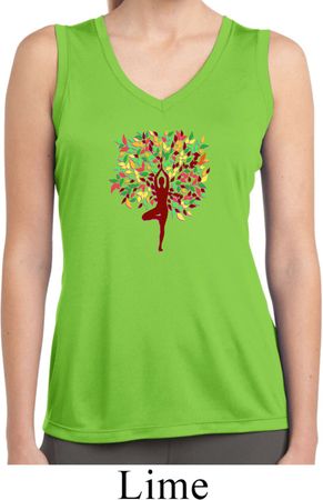 Yoga Foliage Tree Pose Ladies Sleeveless Moisture Wicking Shirt