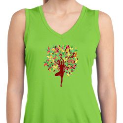 Yoga Foliage Tree Pose Ladies Sleeveless Moisture Wicking Shirt Yoga Foliage Tree Pose Ladies Sleeveless Moisture Wicking Shirt