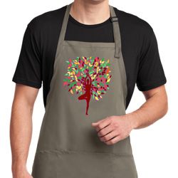 Yoga Foliage Tree Pose Mens Full Length Apron with Pockets Yoga Foliage Tree Pose Mens Full Length Apron with Pockets