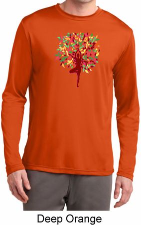 Yoga Foliage Tree Pose Mens Moisture Wicking Long Sleeve Shirt