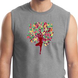 Yoga Foliage Tree Pose Mens Muscle Shirt Yoga Foliage Tree Pose Mens Muscle Shirt