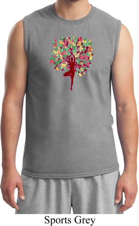 Yoga Foliage Tree Pose Mens Muscle Shirt