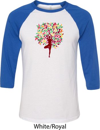 Yoga Foliage Tree Pose Mens Raglan Shirt