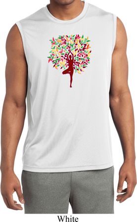 Yoga Foliage Tree Pose Mens Sleeveless Moisture Wicking Shirt