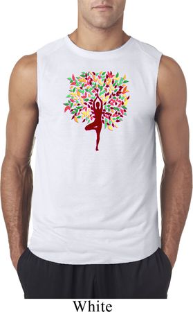 Yoga Foliage Tree Pose Mens Sleeveless Shirt