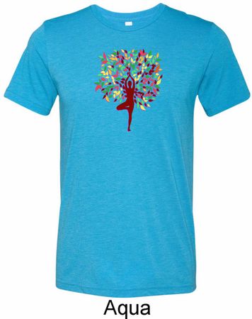 Yoga Foliage Tree Pose Mens Tri Blend Crewneck Shirt