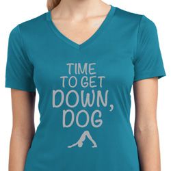 Yoga Get Down Dog Ladies Moisture Wicking V-neck Shirt