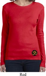 Yoga Gold AUM Patch Bottom Print Ladies Long Sleeve Shirt Yoga Gold AUM Patch Bottom Print Ladies Long Sleeve Shirt