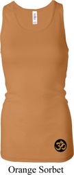 Yoga Gold AUM Patch Bottom Print Ladies Longer Length Racerback Tank Yoga Gold AUM Patch Bottom Print Ladies Longer Length Racerback Tank