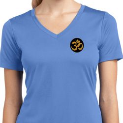 Yoga Gold AUM Patch Pocket Print Ladies Moisture Wicking V-neck Shirt