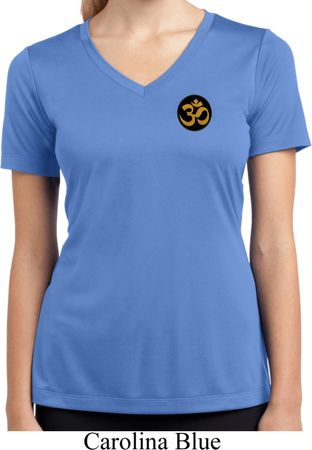 Yoga Gold AUM Patch Pocket Print Ladies Moisture Wicking V-neck Shirt