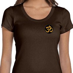 Yoga Gold AUM Patch Pocket Print Ladies Scoop Neck Shirt