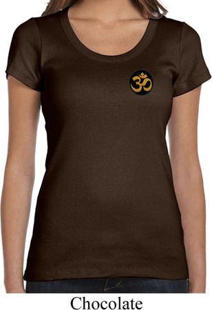 Yoga Gold AUM Patch Pocket Print Ladies Scoop Neck Shirt