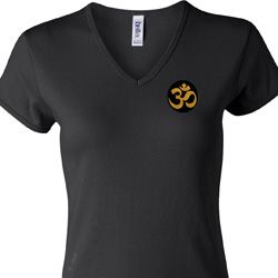 Yoga Gold AUM Patch Pocket Print Ladies V-neck Shirt