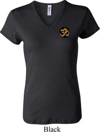 Yoga Gold AUM Patch Pocket Print Ladies V-neck Shirt
