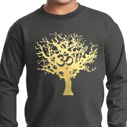 Yoga Gold Foil Tree of Life Kids Long Sleeve Shirt