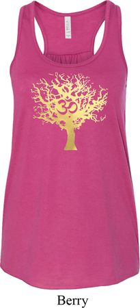 Yoga Gold Foil Tree of Life Ladies Flowy Racerback Tanktop