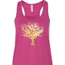 Yoga Gold Foil Tree of Life Ladies Flowy Racerback Tanktop Yoga Gold Foil Tree of Life Ladies Flowy Racerback Tanktop