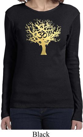 Yoga Gold Foil Tree of Life Ladies Long Sleeve Shirt