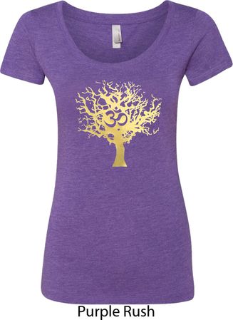 Yoga Gold Foil Tree of Life Ladies Scoop Neck Shirt