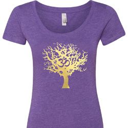 Yoga Gold Foil Tree of Life Ladies Scoop Neck Shirt Yoga Gold Foil Tree of Life Ladies Scoop Neck Shirt
