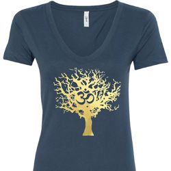 Yoga Gold Foil Tree of Life Ladies V-Neck Shirt Yoga Gold Foil Tree of Life Ladies V-Neck Shirt