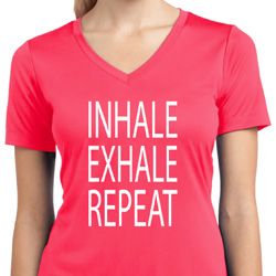 Yoga Inhale Exhale Repeat Ladies Moisture Wicking V-neck Shirt
