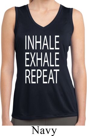 Yoga Inhale Exhale Repeat Ladies Sleeveless Moisture Wicking Shirt