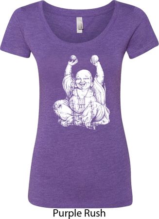 Yoga Laughing Buddha Ladies Scoop Neck Shirt