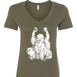 Yoga Laughing Buddha Ladies V-Neck Shirt