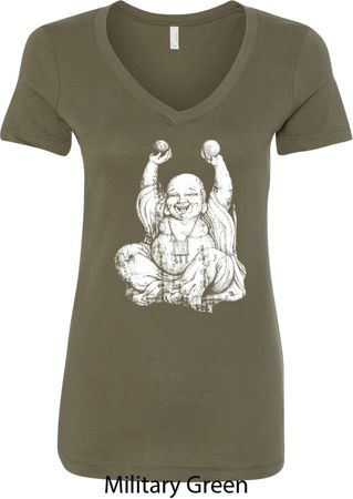 Yoga Laughing Buddha Ladies V-Neck Shirt