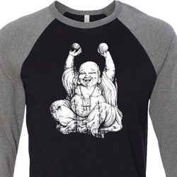 Yoga Laughing Buddha Mens Raglan Shirt