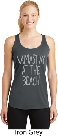 Yoga Namastay at the Beach Ladies Dry Wicking Racerback Tank Top