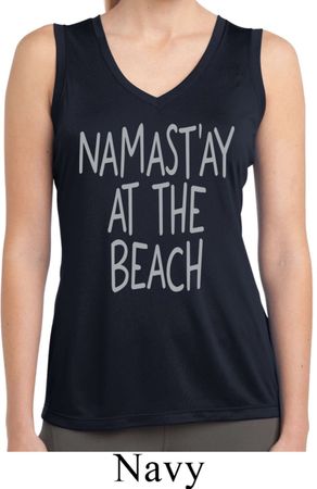 Yoga Namastay at the Beach Ladies Sleeveless Moisture Wicking Shirt
