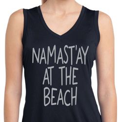 Yoga Namastay at the Beach Ladies Sleeveless Moisture Wicking Shirt Yoga Namastay at the Beach Ladies Sleeveless Moisture Wicking Shirt