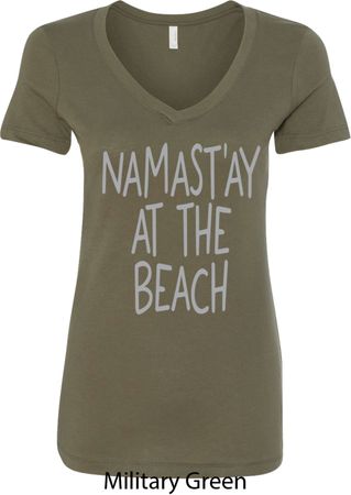 Yoga Namastay at the Beach Ladies V-Neck Shirt