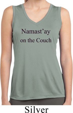 Yoga Namastay Home on the Couch Ladies Sleeveless Dry Wicking Shirt